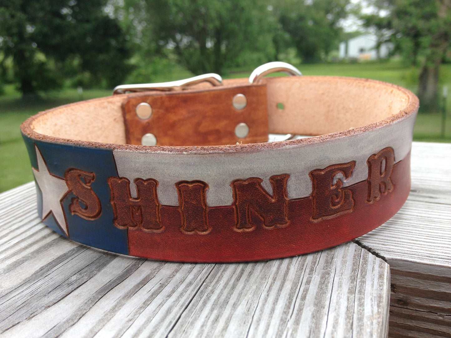 Handmade Texas Flag Leather Dog Collar – Lone Star Pet Accessory