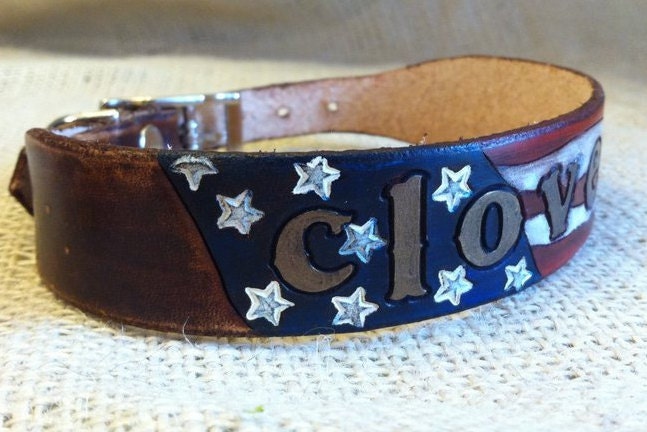 Personalized Leather American Flag Dog Collar | Patriotic Dog Collars | Stars & Stripes