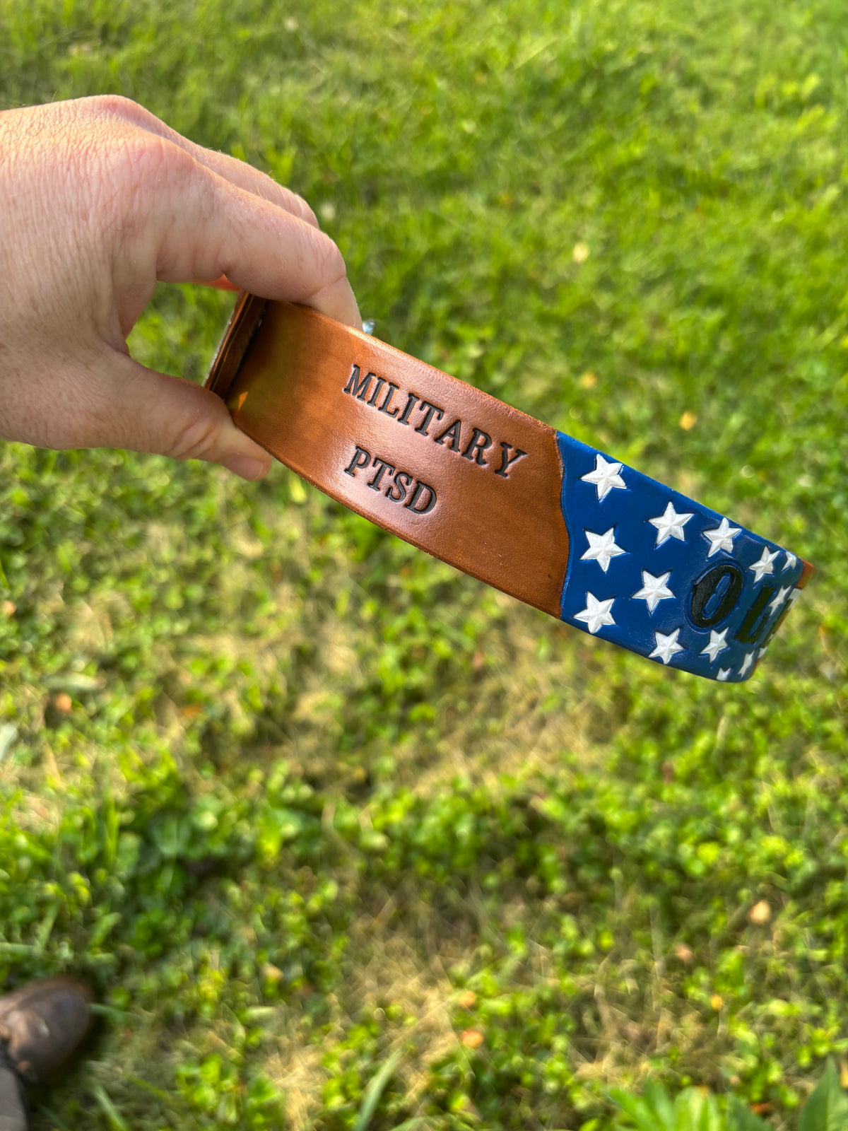 American Flag Leather Dog Collar | PTSD Milatary Service Dog Collar