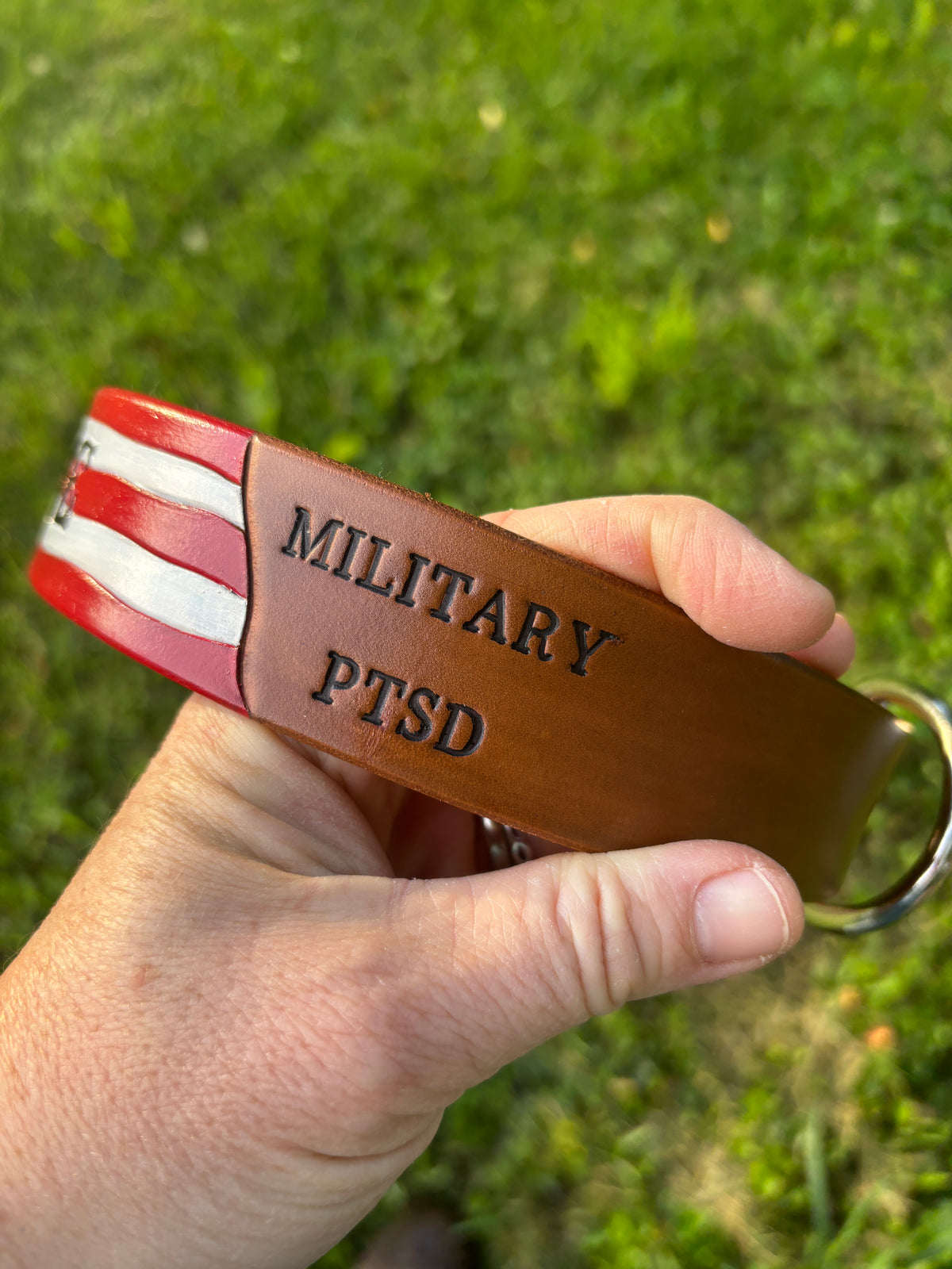 American Flag Leather Dog Collar | PTSD Milatary Service Dog Collar