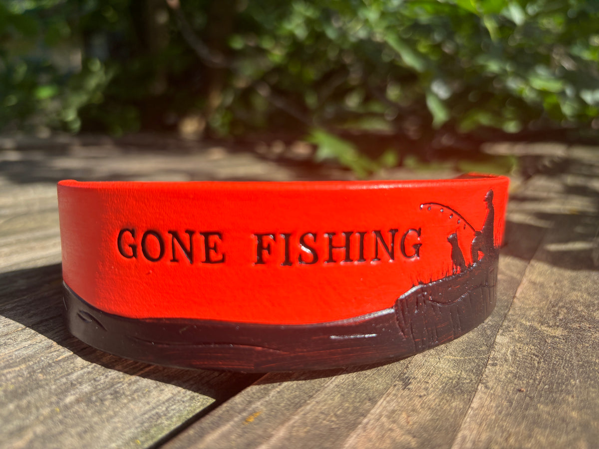 Gone Fishing Leather Collar | Sporting Dog Collar | GSP Pointer Retriever Hunting Dog Collar | Pheasant Feather Leather Collar Custom Name (Copy)