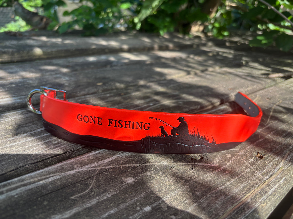Gone Fishing Leather Collar | Sporting Dog Collar | GSP Pointer Retriever Hunting Dog Collar | Pheasant Feather Leather Collar Custom Name (Copy)
