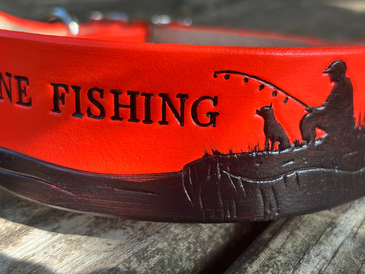 Gone Fishing Leather Collar | Sporting Dog Collar | GSP Pointer Retriever Hunting Dog Collar | Pheasant Feather Leather Collar Custom Name (Copy)