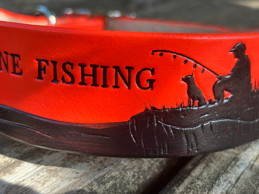 Gone Fishing Leather Collar | Sporting Dog Collar | GSP Pointer Retriever Hunting Dog Collar | Pheasant Feather Leather Collar Custom Name (Copy)