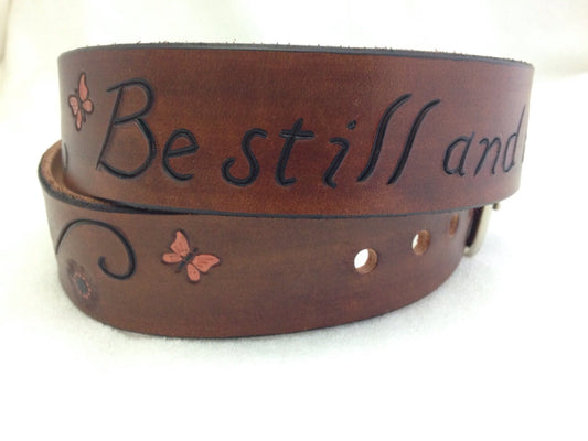 Personalized Full Grain Leather Belt for Women with Engraved Bible Verse - Custom Anniversary Gift