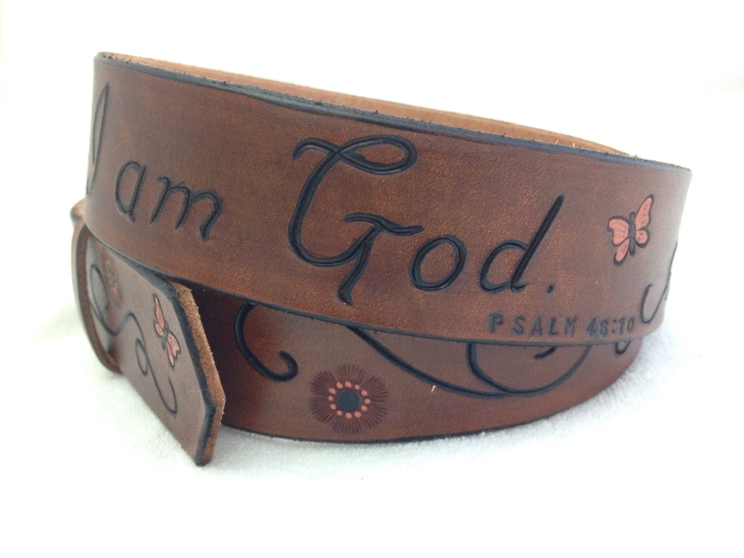 Personalized Full Grain Leather Belt for Women with Engraved Bible Verse - Custom Anniversary Gift