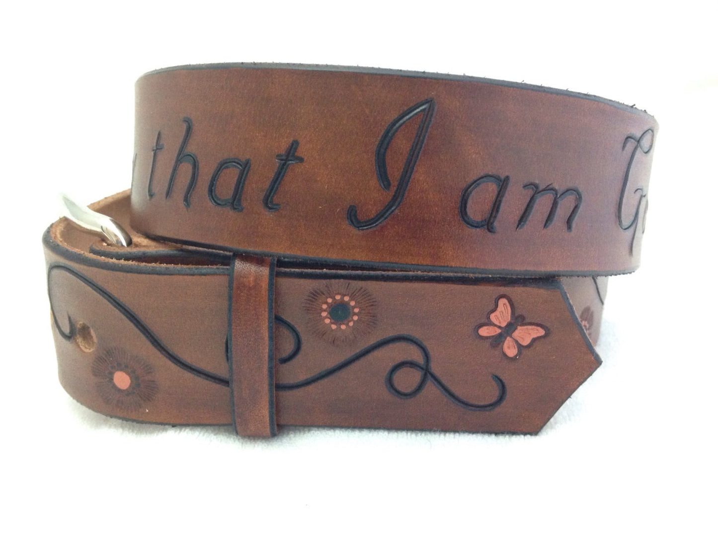 Personalized Full Grain Leather Belt for Women with Engraved Bible Verse - Custom Anniversary Gift