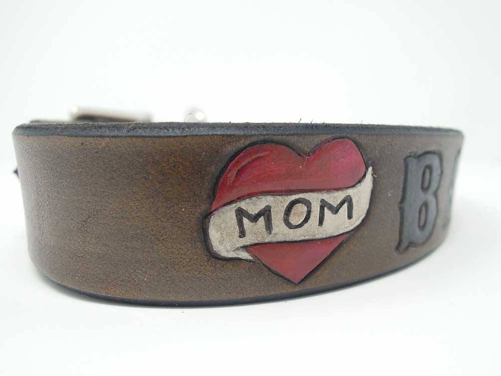 Mom heart Collar - Tattoo Dog Collar - For Boxer size dogs