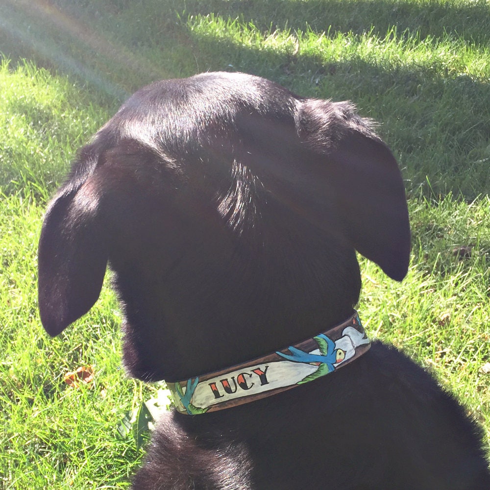 Personalized Leather Dog Collar | Tattoo Dog Collars | Swallow and Banner