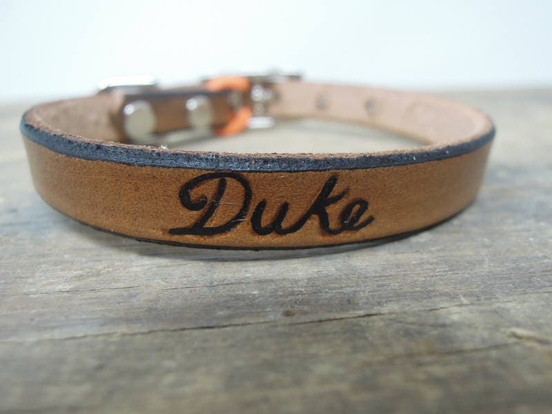 Personalized Brown Leather Cat Collar: Elastic Safety, Custom Name & Number