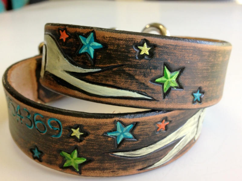 Personalized Leather Dog Collar | Tattoo Dog Collars | Swallow and Banner