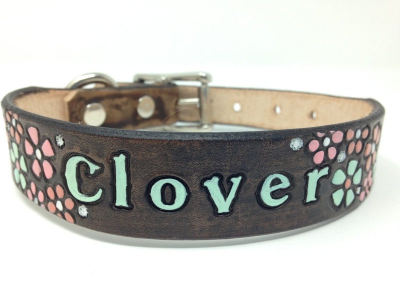 Dog Collar Girl | Leather Dog Collar | Pastel Flowers