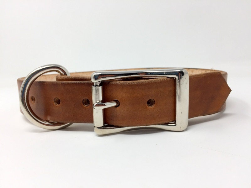 Personalized Brown Leather Dog Collar | Patriotic Dog Collars | with Antique American Flag & Bronze Name