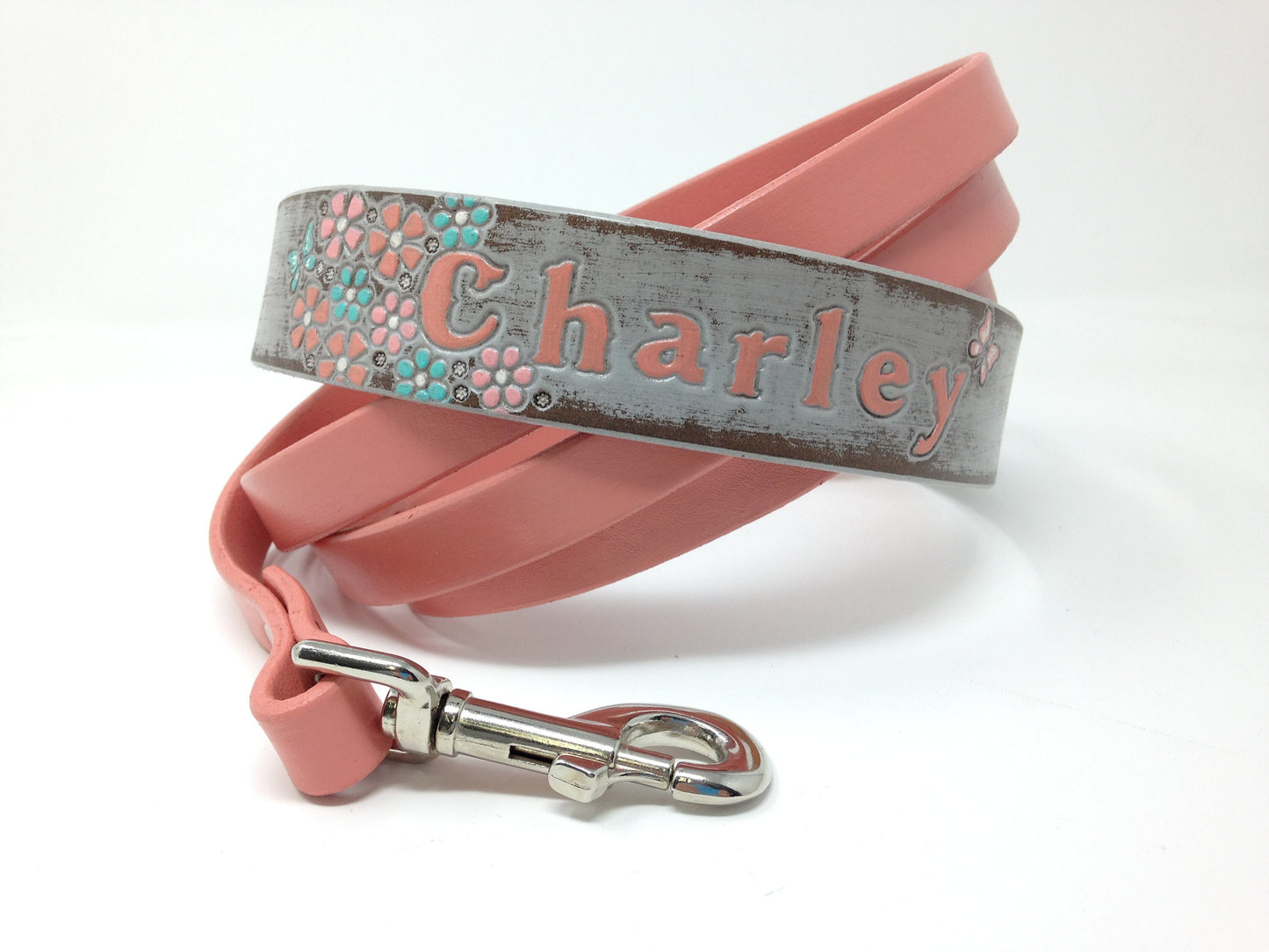 Flower Dog Collar -Flowers on one side of your dogs name - Dog Collar for Girls - Dog Floral Collar - Cute Dog Collar - Matching Leash