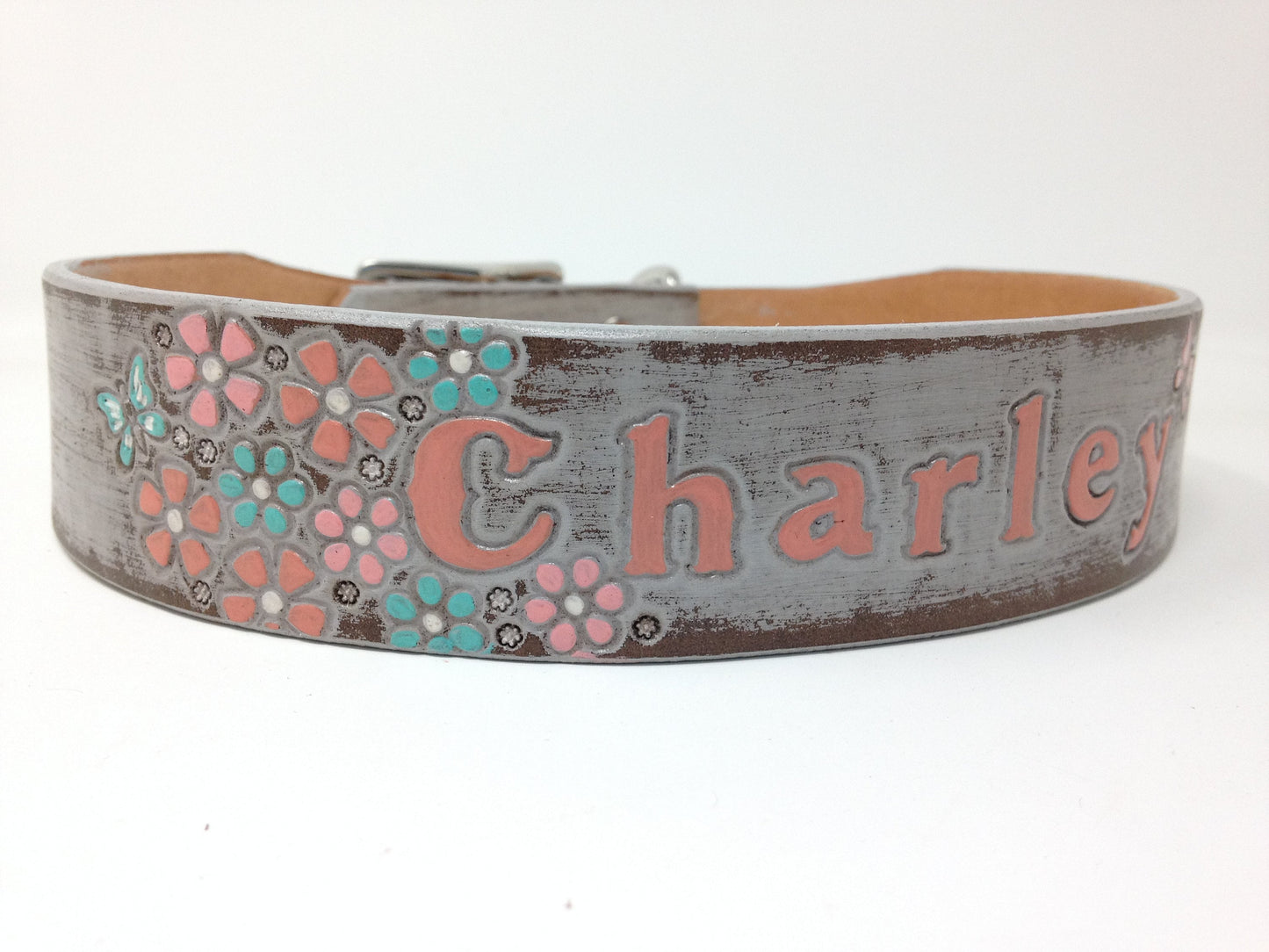 Flower Dog Collar -Flowers on one side of your dogs name - Dog Collar for Girls - Dog Floral Collar - Cute Dog Collar - Matching Leash