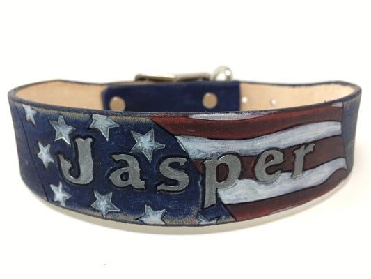 American Flag Leather Dog Collar | Patriotic Dog Collars | With Name