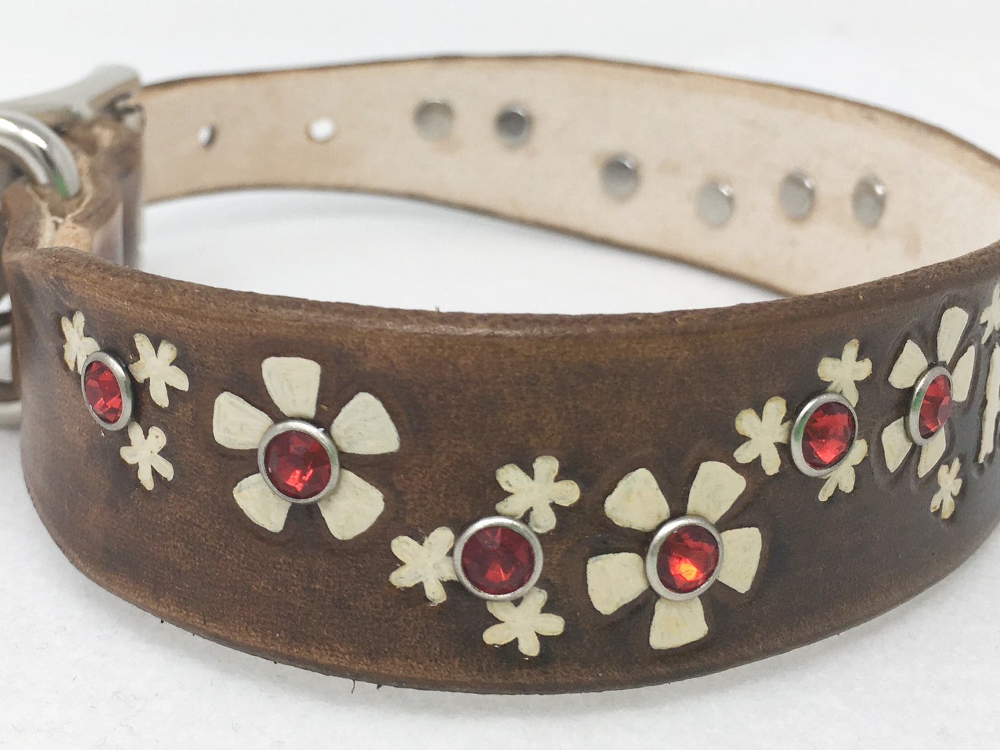 Personalized Dark Brown Collar with Cream Flowers - Girl Dog Collar - For Ruby
