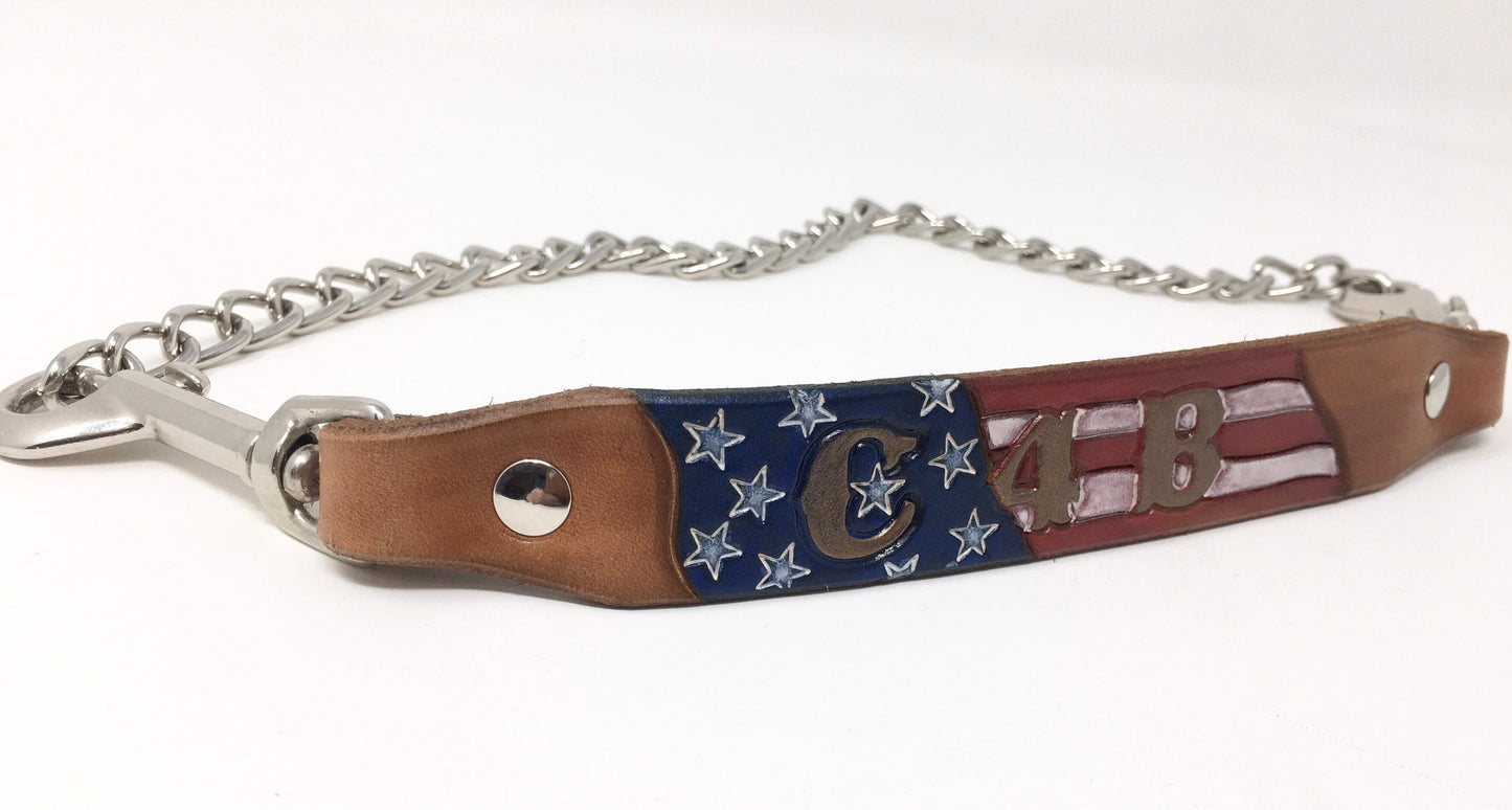 Custom Antique Flag Goat Collar for Shows, Farms & Fairs - Personalized Leather Accessory