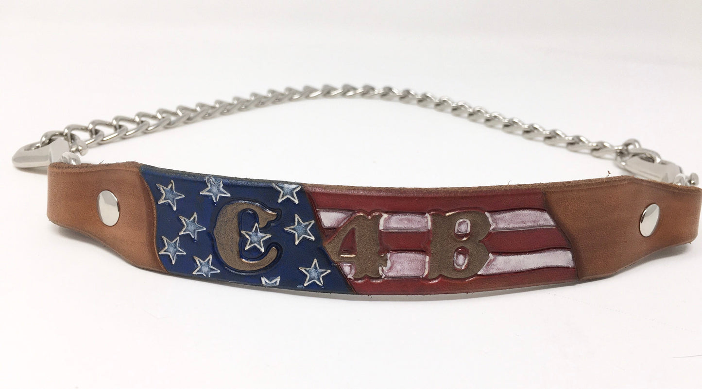 Custom Antique Flag Goat Collar for Shows, Farms & Fairs - Personalized Leather Accessory
