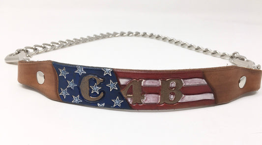 Custom Antique Flag Goat Collar for Shows, Farms & Fairs - Personalized Leather Accessory