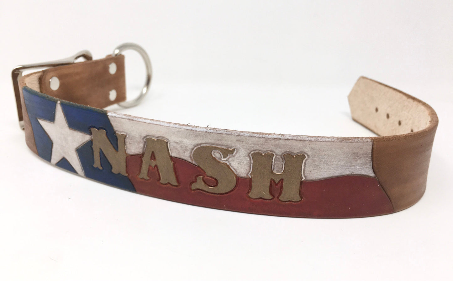 Texas Flag Collar | Leather Dog Collar | with Custom Name Engraving