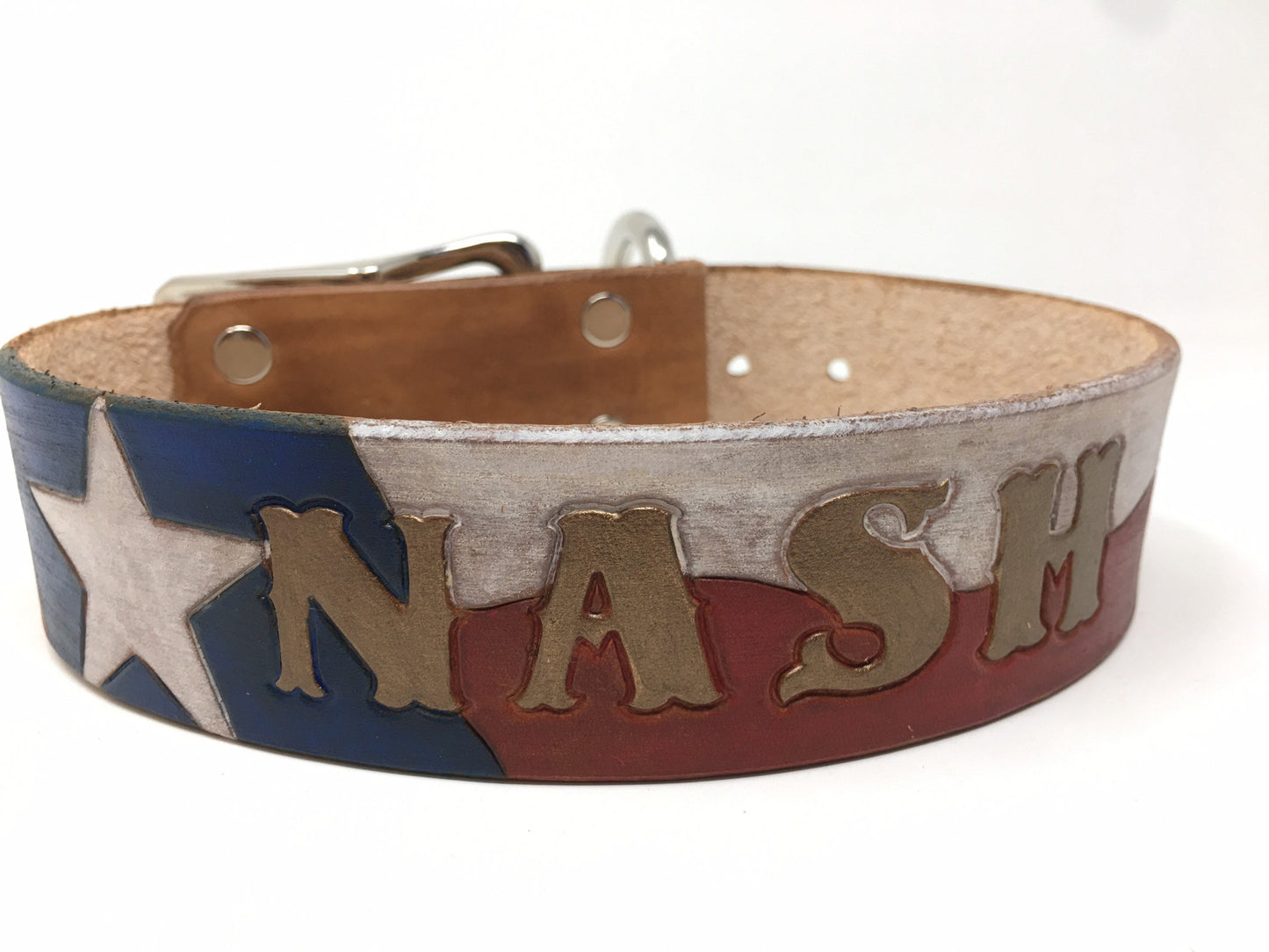Texas Flag Collar | Leather Dog Collar | with Custom Name Engraving