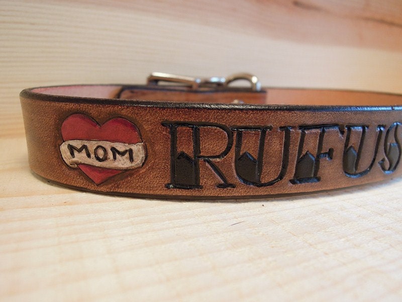 Mom heart Collar - Tattoo Dog Collar - For Boxer size dogs
