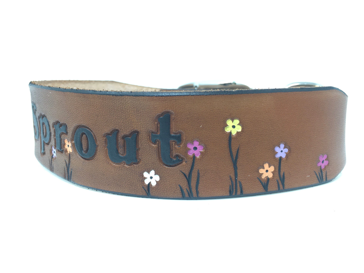 Colorful Flower Leather Dog Collar - Personalized Girl Puppy Collar