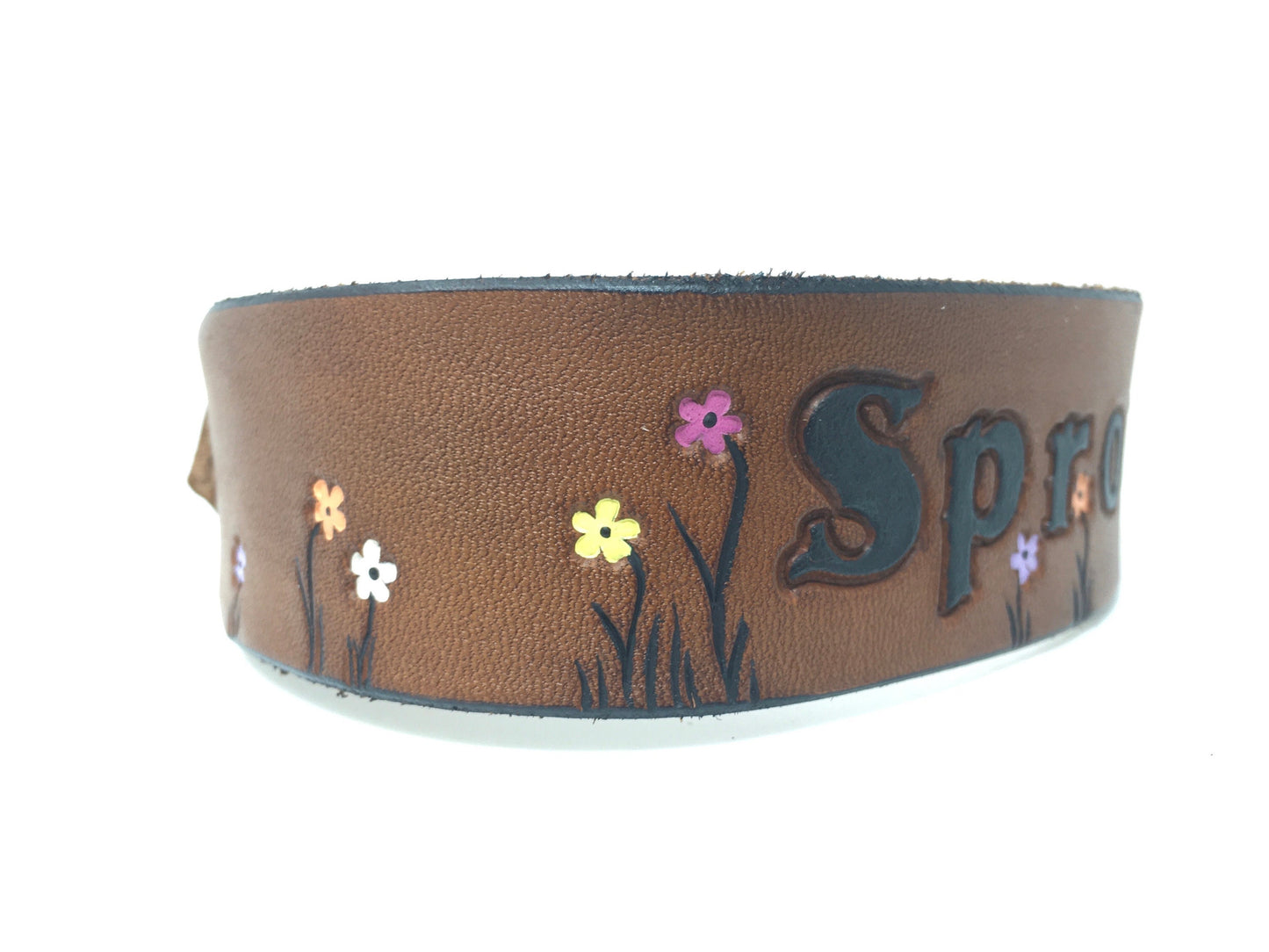 Colorful Flower Leather Dog Collar - Personalized Girl Puppy Collar