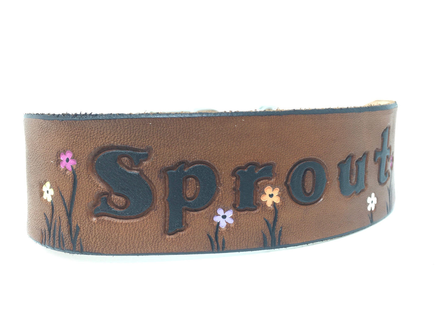 Colorful Flower Leather Dog Collar - Personalized Girl Puppy Collar
