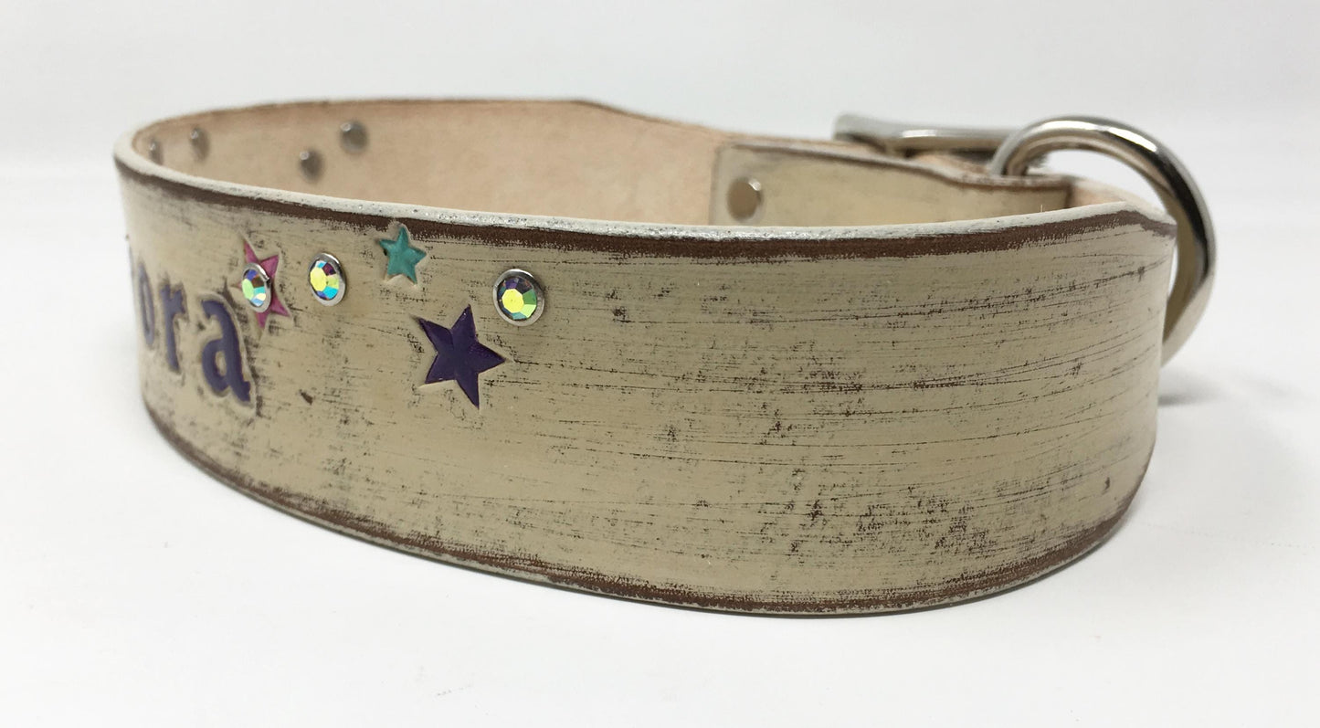 Rhinestone & Star Design - Leather Dog Collar - for Tough and Girly Dogs
