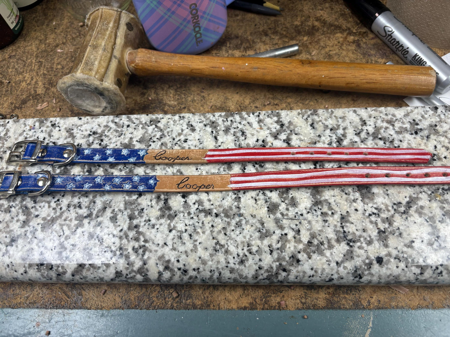 Handmade Leather Dog Collar | Patriotic Dog Collars | American Flag Design