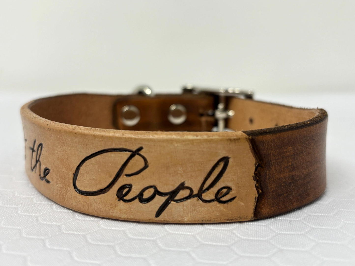 Handmade Leather Dog Collar: Patriotic "We the People" Design