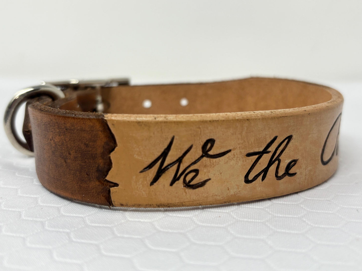 Handmade Leather Dog Collar: Patriotic "We the People" Design