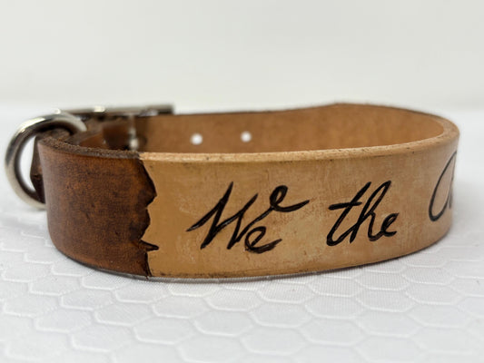 Handmade Leather Dog Collar: Patriotic "We the People" Design