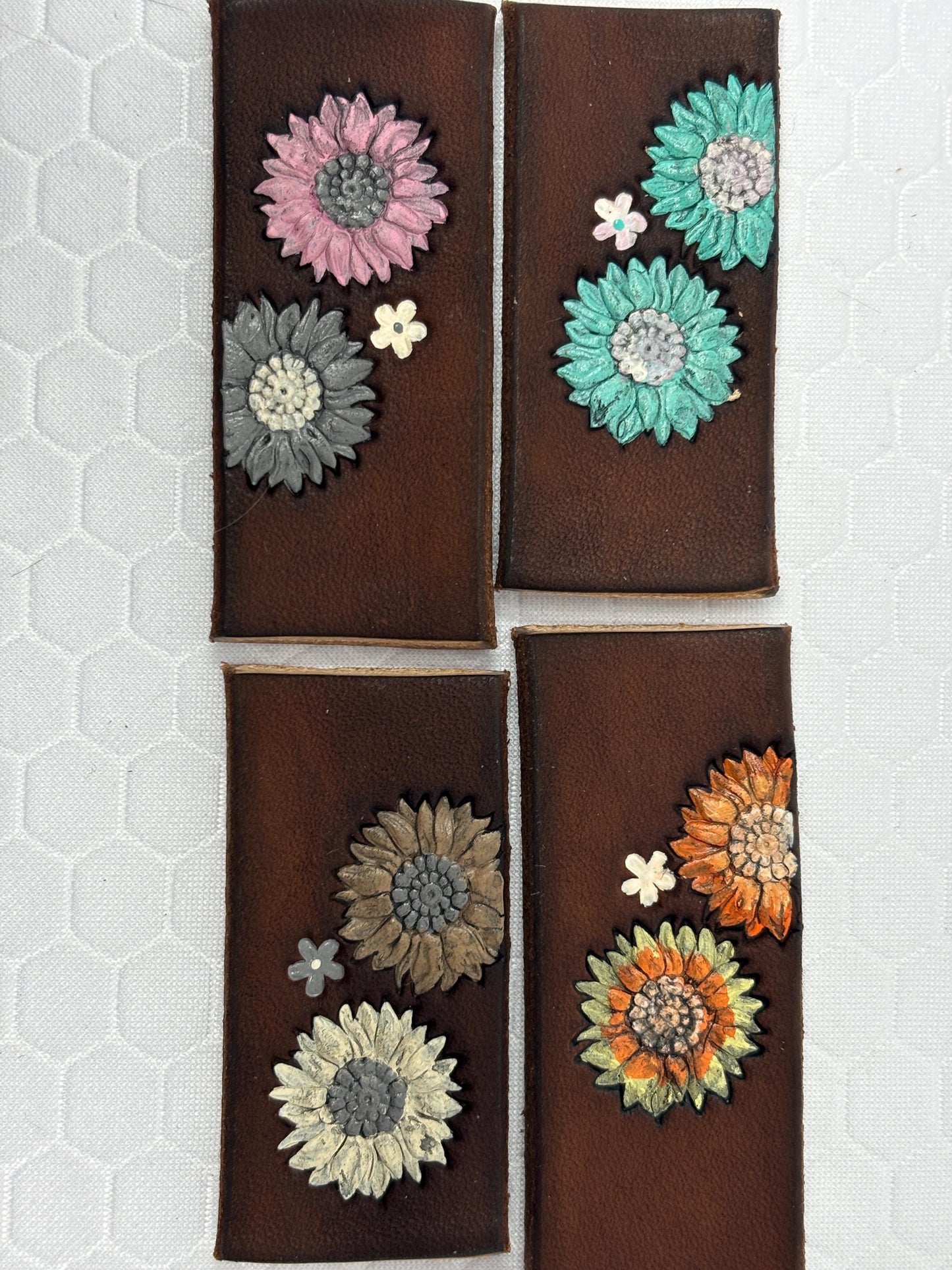 Floral Leather Dog Collar: Personalized Brown Leather, Blue Flower Accent