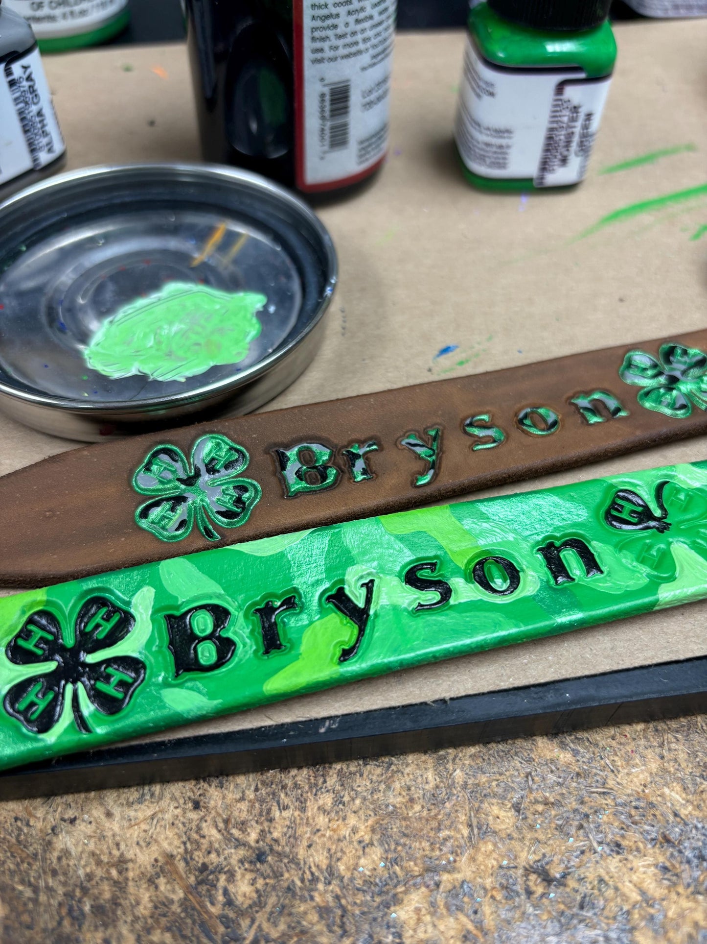 Custom 4-H Goat Show Collar: Personalized Leather Clover Design