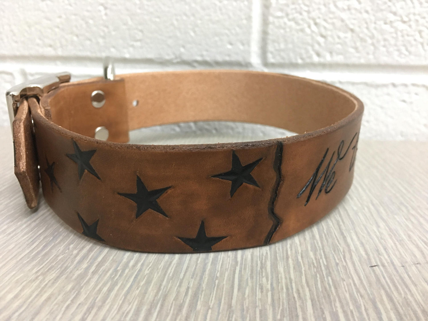 We the People Leather Dog Collar: Patriotic American Flag, Custom Pet Gift