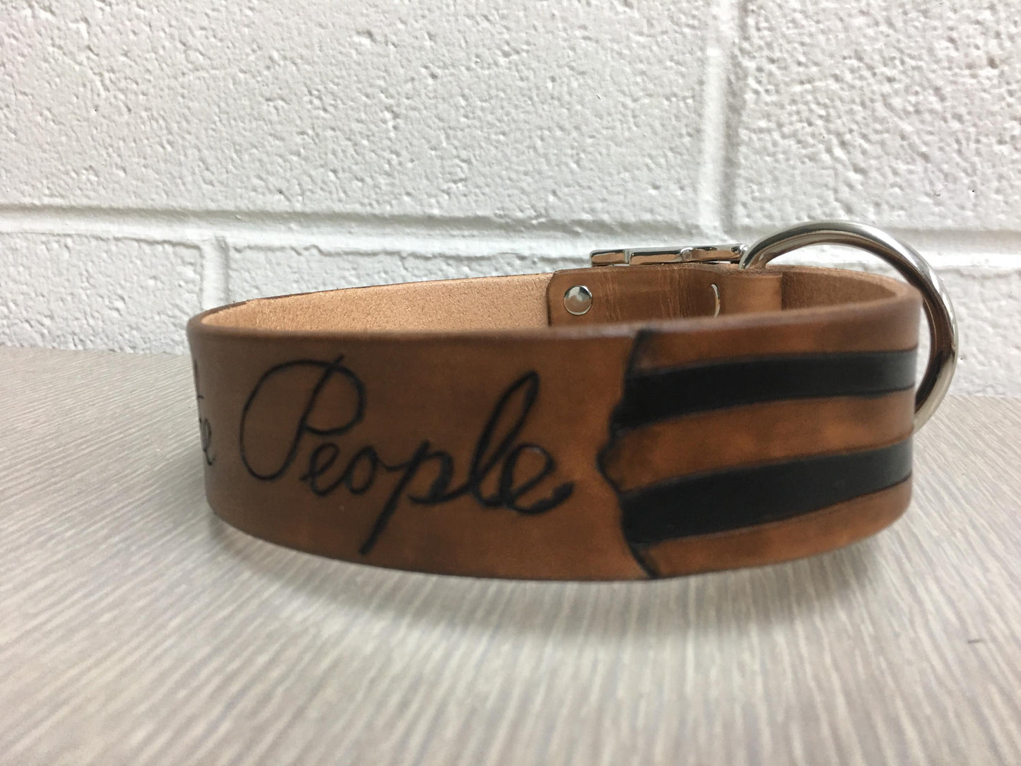 We the People Leather Dog Collar: Patriotic American Flag, Custom Pet Gift