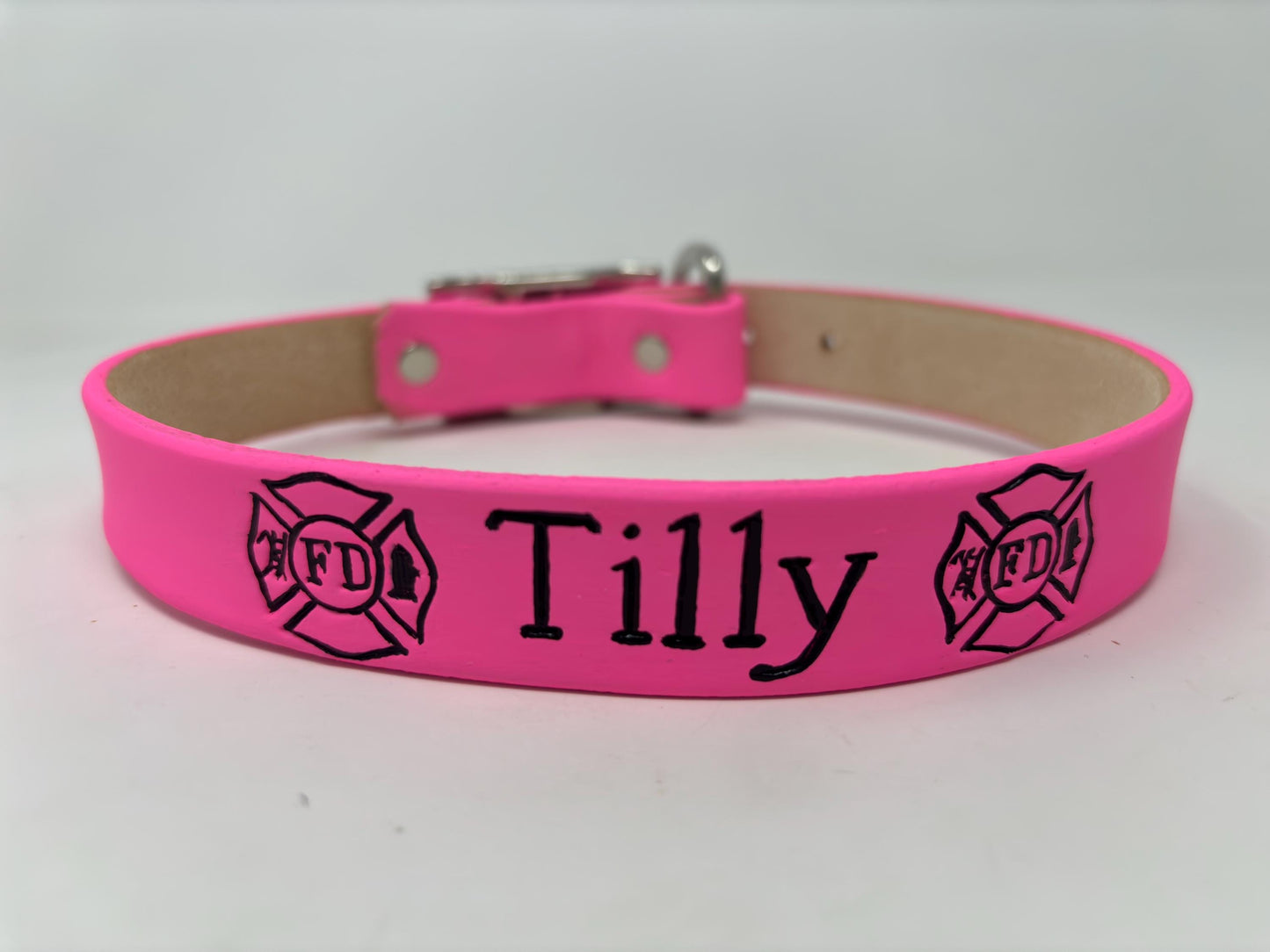 Firefighter Dog Collar with Maltese Cross - Custom Leather Dog Collar - For Medium Size Dogs - Dalmatian