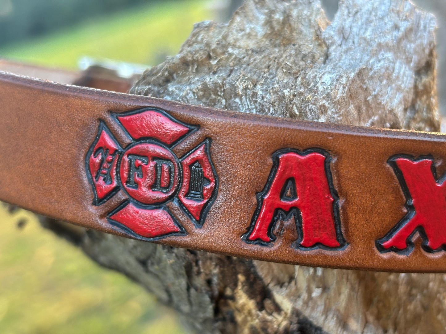 Firefighter Dog Collar with Maltese Cross - Custom Leather Dog Collar - For Medium Size Dogs - Dalmatian