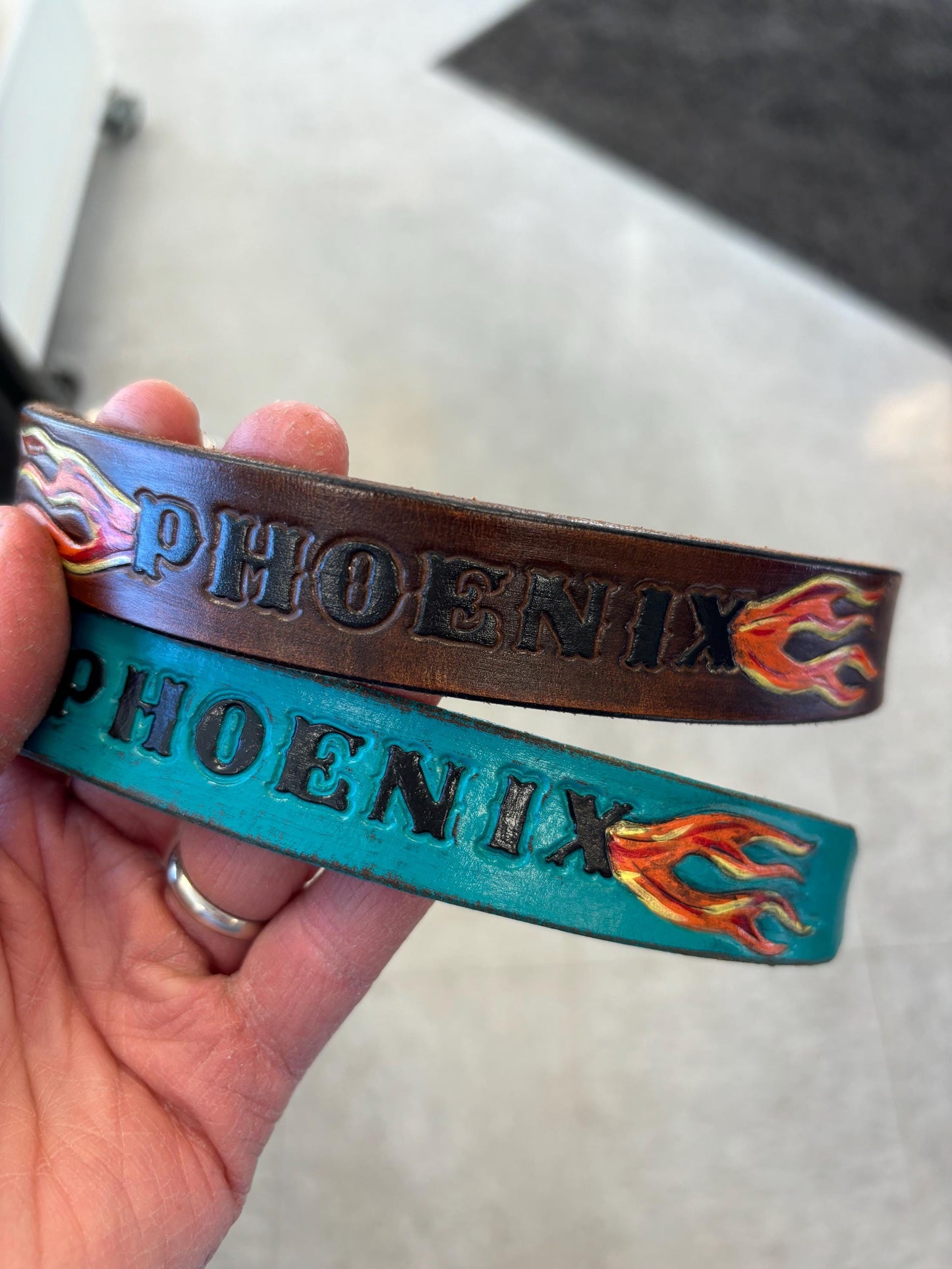 Hand Painted Flame Design -  Classic Leather Dog Collar –  for Bold Dogs