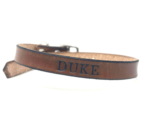 Tiny Personalized Leather Dog Collar For Small dogs necks under 12"