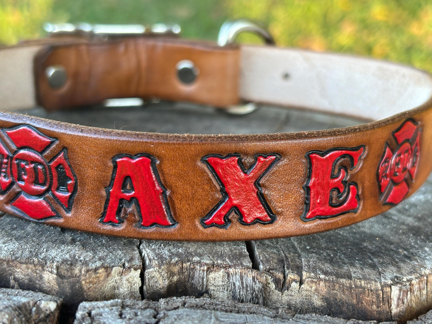 Firefighter Dog Collar with Maltese Cross - Custom Leather Dog Collar - For Medium Size Dogs - Dalmatian