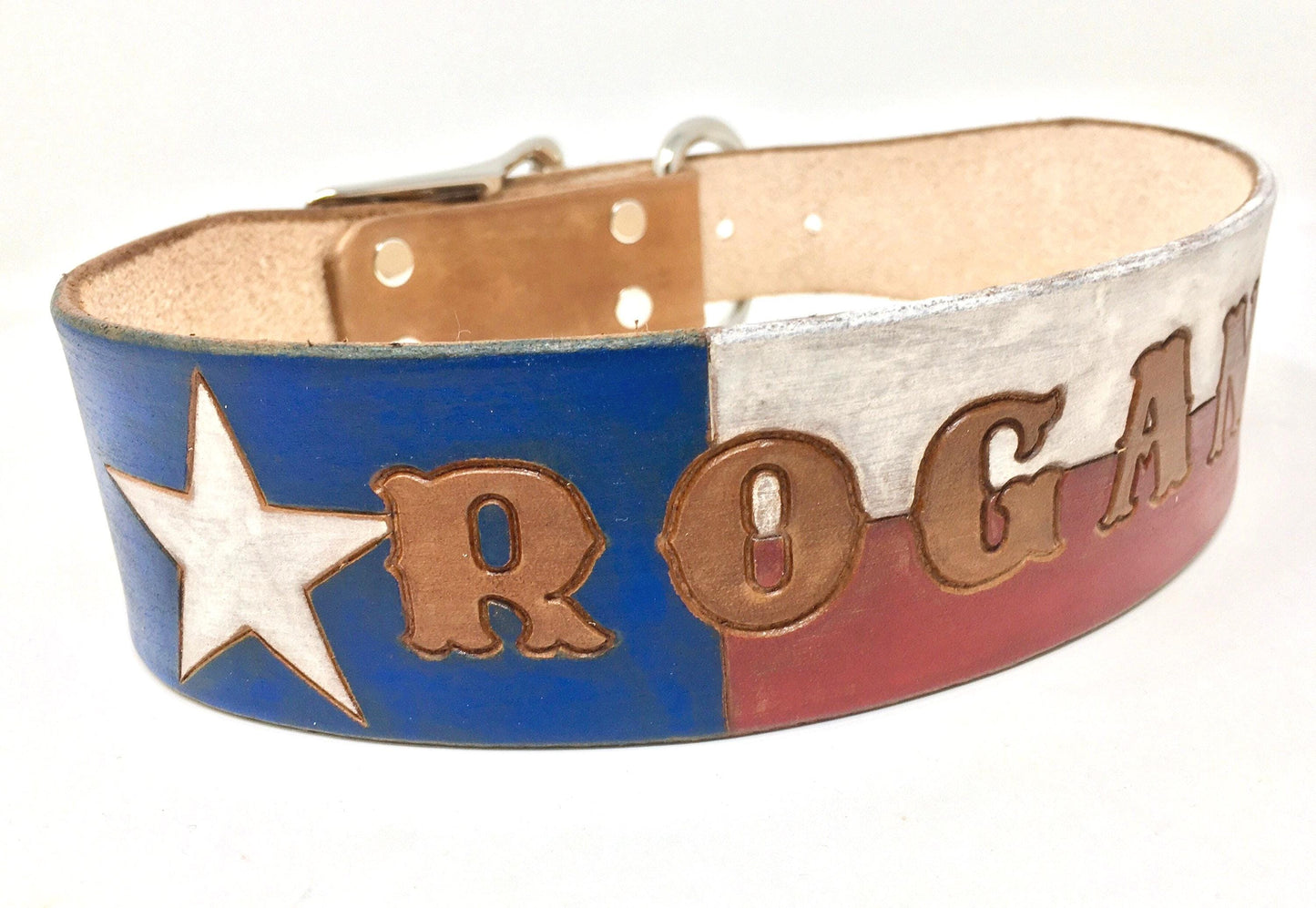Handmade Texas Flag Leather Dog Collar – Lone Star Pet Accessory