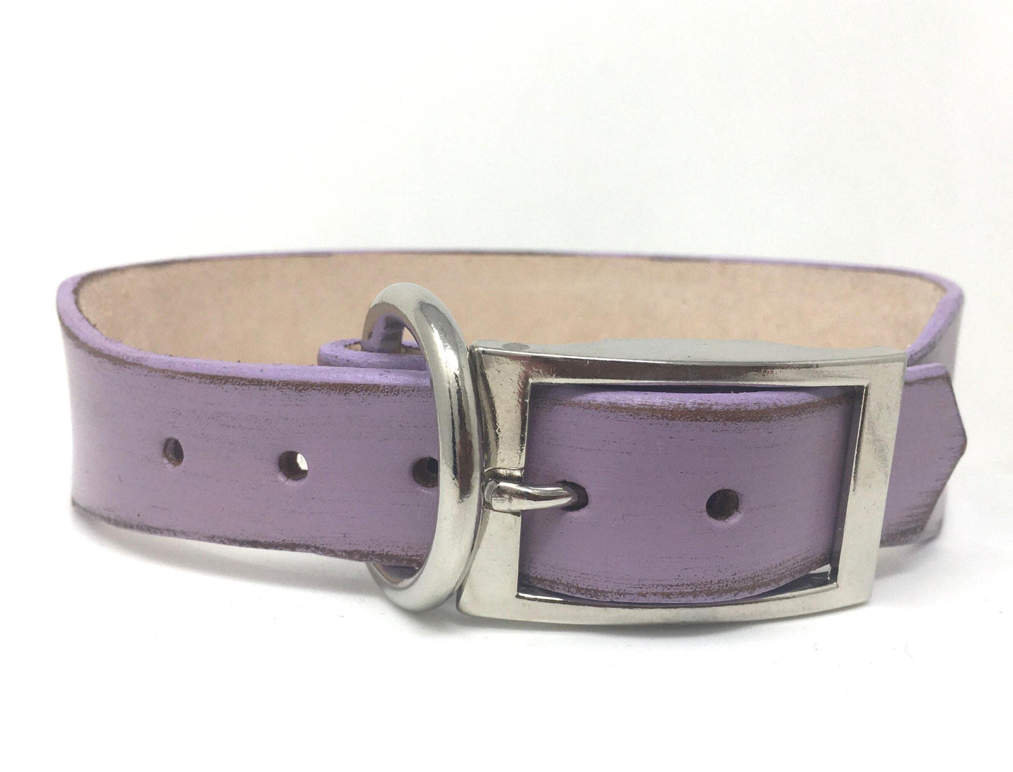 Lavender Distressed Leather - Girl Dog Collar - Floral Personalized Big Dogs