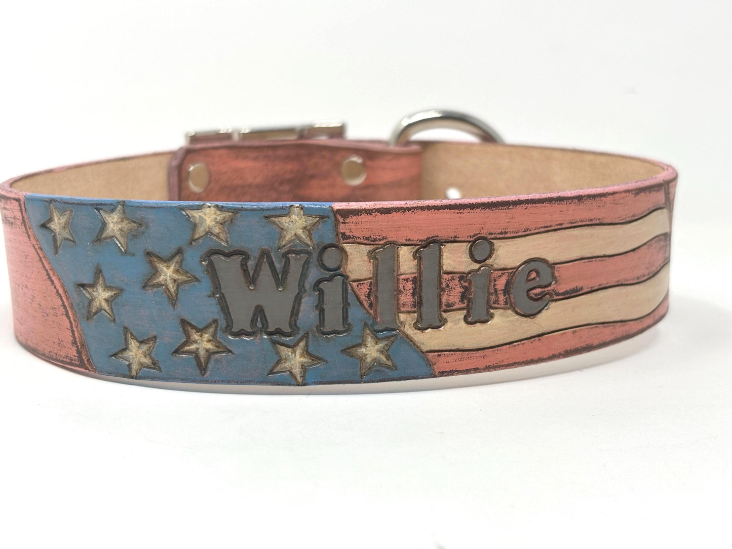 American Flag Leather Dog Collar | Patriotic Engraved Pet Collar