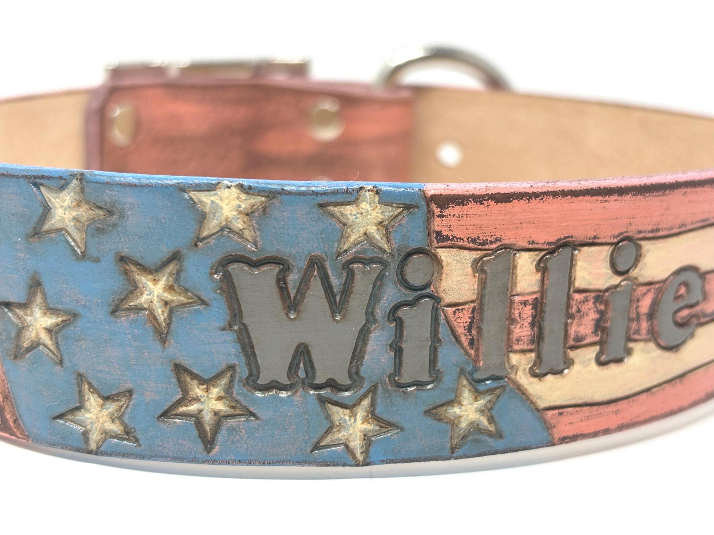 American Flag Leather Dog Collar | Patriotic Engraved Pet Collar