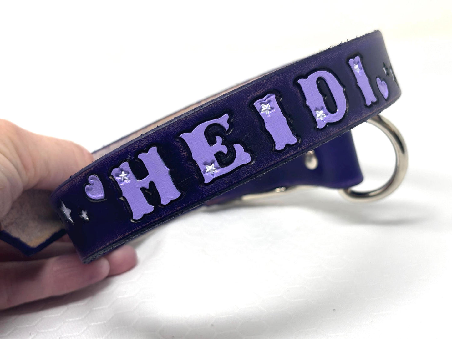 Distressed Purple Leather | Girl Dog Collar | Stars & Hearts