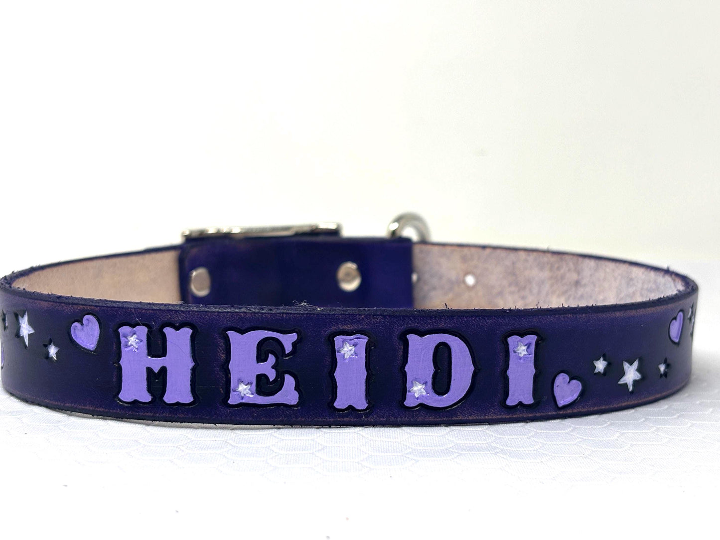Distressed Purple Leather | Girl Dog Collar | Stars & Hearts